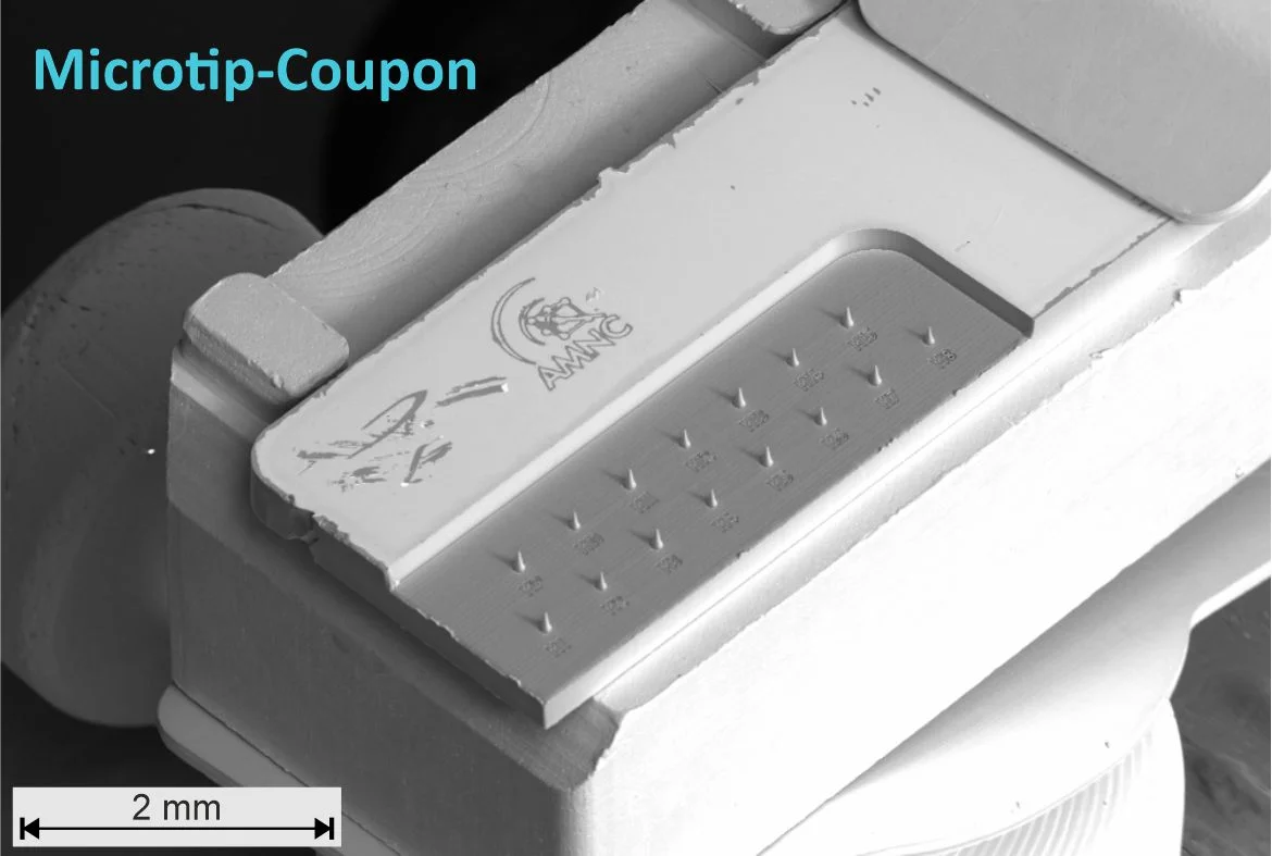 The coupon with 15 individual tips was machined out of the solid material using only the fs laser.