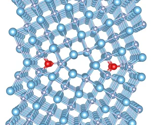 Zoom on a TiN grain boundary with boron as a segregant.