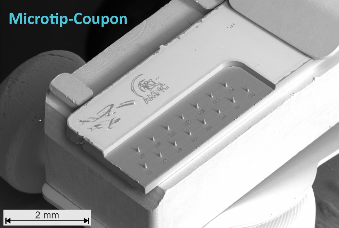 Der Coupon mit 15 einzelnen Tips wurde nur mit Hilfe des fs-Laser aus dem Vollmaterial herausgearbeitet.